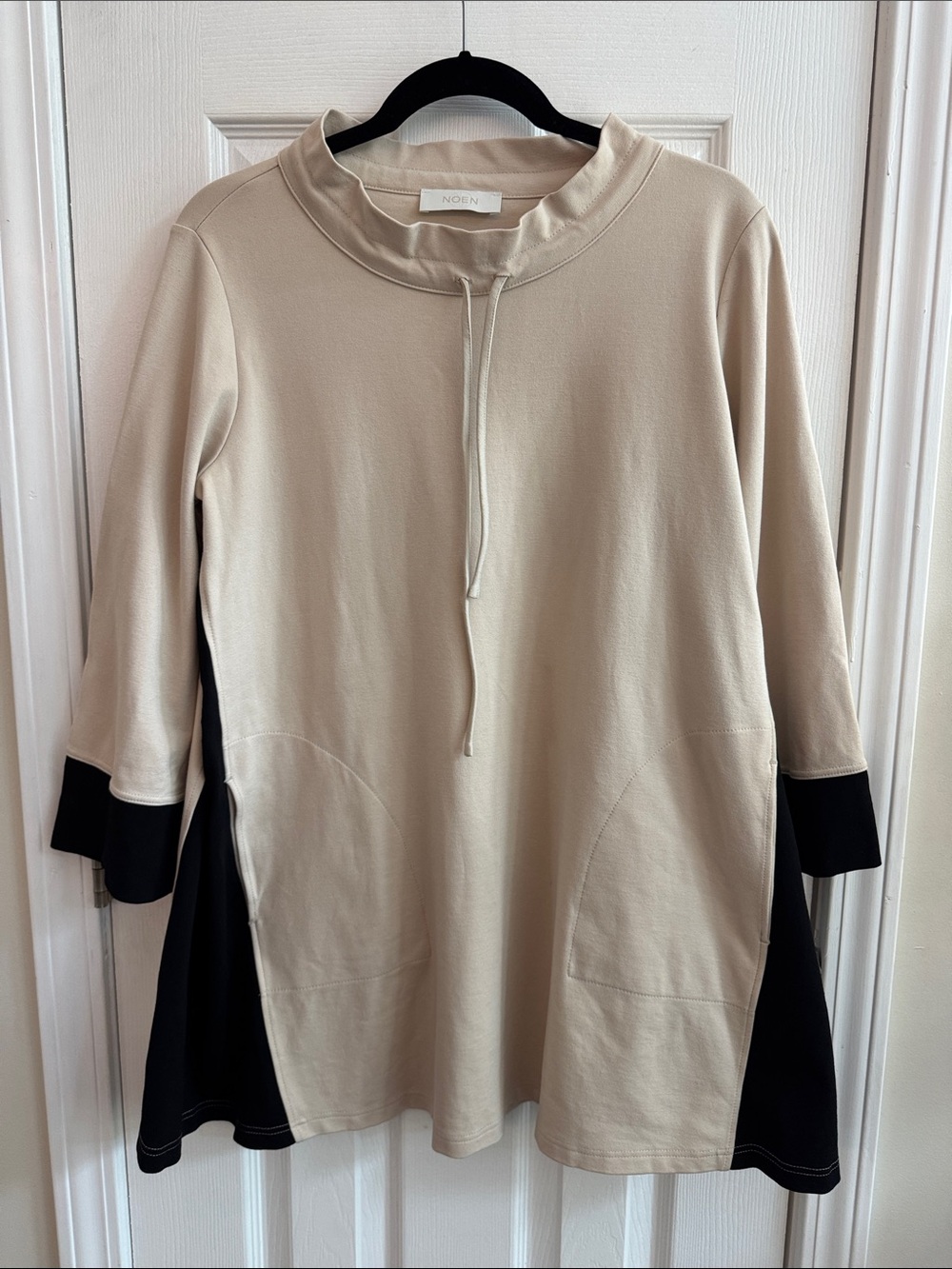 NOEN Colorblock 3/4 Sleeve Tunic Cream & Black Top Size 8